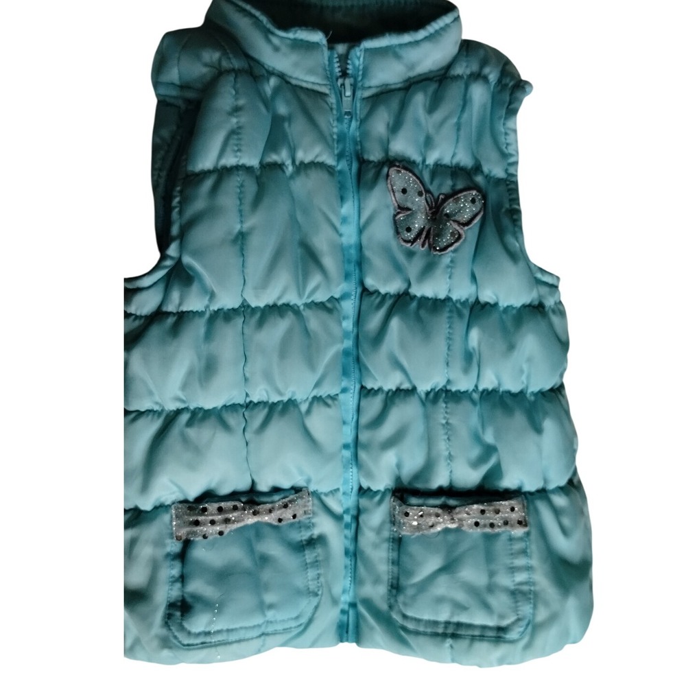 Wonder Kids‎ Girls 4T Puffer Vest Blue Butterfly Applique Sleeveless Warm Cute